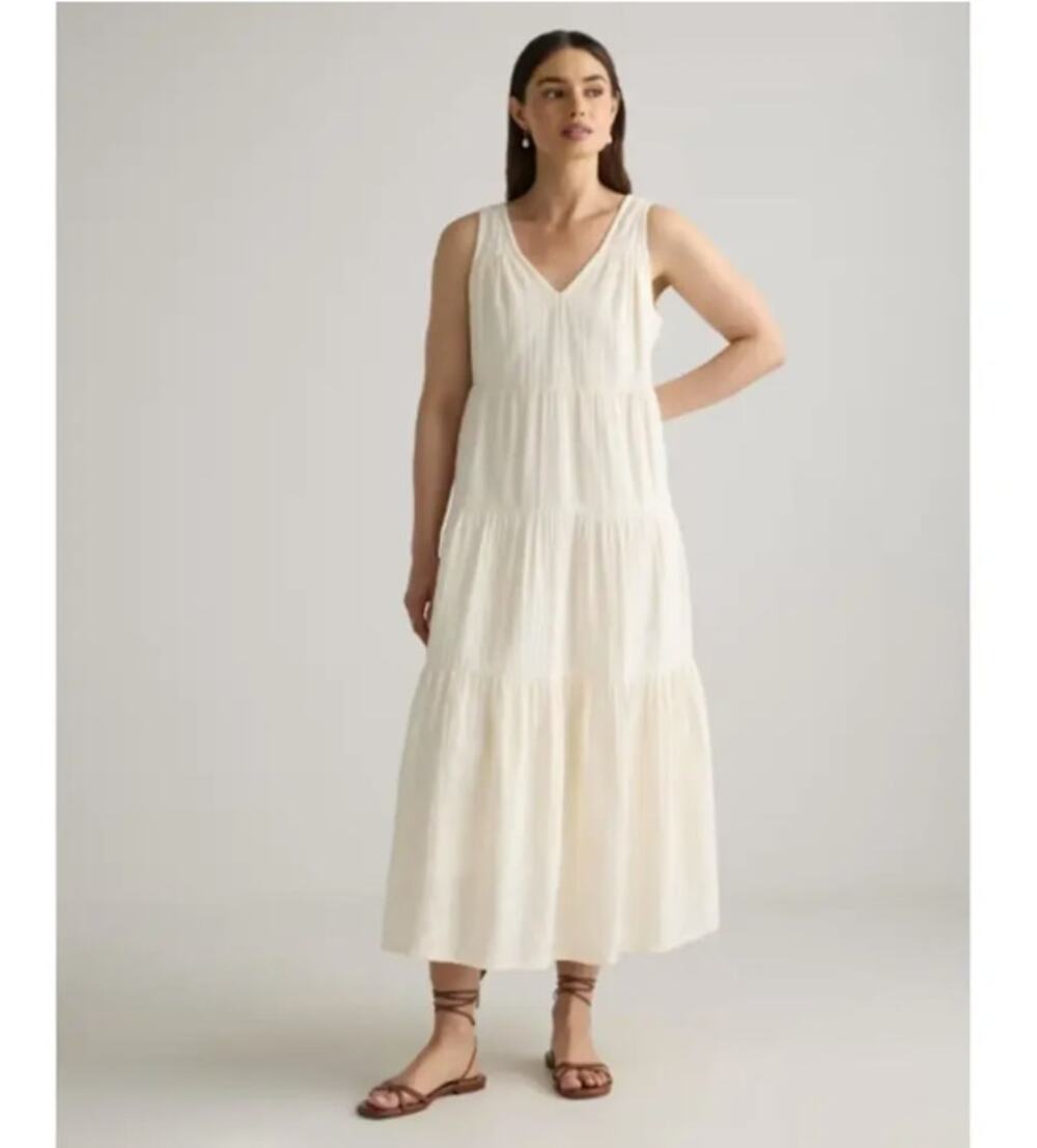 QUINCE 100% Organic Cotton Gauze Tiered Maxi Dress Vintage Cream Sz XL {E43}